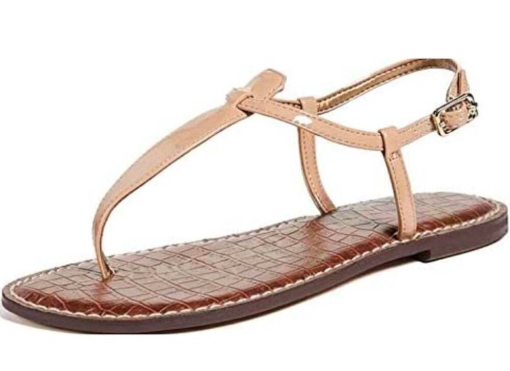 SAM EDELMAN Gigi Tan Patent Leather T Sandal Size 6.5M